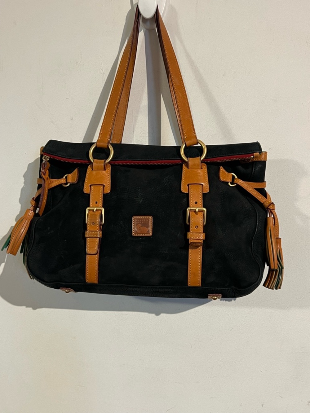 Dooney & Bourke vintage Black Suede Florentine Tan Leather Trim bag